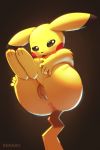  3_toes 5_fingers anus barefoot blush butt butt_focus dipstick_ears english_text female fingers fur genitals hi_res looking_at_viewer multicolored_ears nintendo nude open_mouth pikachu pok&eacute;mon pok&eacute;mon_(species) pussy renabu signature simple_background soles solo text toes video_games yellow_body yellow_fur 