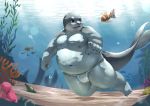  absurd_res anthro asian_clothing clothing east_asian_clothing fundoshi hi_res japanese_clothing male mammal marine overweight overweight_anthro overweight_male pawsve pinniped seal slightly_chubby solo swimming swimwear underwater underwear water 