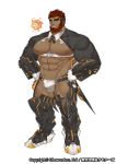  1boy abs alternate_costume bara beard blush bulge chest facial_hair gloves gomtang hand_on_hip hephaestus_(tokyo_houkago_summoners) male_focus manly muscle nipples official_art pectorals shirtless shrug_(clothing) solo talos_(tokyo_houkago_summoners) thick_thighs thighs tokyo_houkago_summoners white_background 