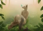  absurd_res anthro anus butt canid canine canis feet female forest genitals hi_res huglust mammal nude presenting pussy raised_tail solo tree wolf 