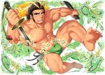  1boy abs bara beard black_hair blonde_hair blush body_hair broken broken_sword broken_weapon bulge chest chest_hair facial_hair full_body looking_at_viewer male_focus male_underwear manly multicolored_hair muscle nipples official_art pectorals solo streaked_hair sword tearing_up thick_eyebrows thick_thighs thighs tokyo_houkago_summoners underwear underwear_only weapon yamasachihiko_(tokyo_houkago_summoners) 