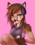  2020 anthro blue_eyes breasts brown_hair canid canine clothed clothing digital_media_(artwork) eyebrows eyelashes female fox hair hi_res mammal nayeliefox pink_background simple_background smile solo 