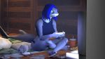  16:9 2019 3d_(artwork) anonymous_artist anthro blue_eyes blue_hair clothing digital_media_(artwork) female fish food gaming grey_body hair marine nintendo nintendo_entertainment_system playing_videogame shark sitting smile solo source_filmmaker video_games widescreen 