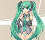  bad_id bad_pixiv_id detached_sleeves green_eyes green_hair hatsune_miku long_hair necktie no_pants panties picolumi solo striped striped_panties twintails underwear very_long_hair vocaloid 