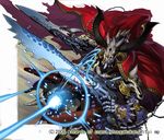  armor cape duel_masters gun gunblade horns male_focus monster solo sword takayama_toshiaki weapon 