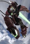  energy_sword from_below glowing gundam gundam_epyon gundam_wing looking_down mecha no_humans robographer sky solo sword weapon 