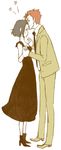  1girl baccano! black_dress blush chane_laforet claire_stanfield dress forehead_kiss formal heart kiss suit 