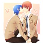  angel_beats! blue_hair fukamizu_shion hinata_(angel_beats!) kiss male_focus multiple_boys otonashi_(angel_beats!) red_eyes red_hair yaoi 