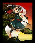  awa_toka black_hairband ghost green_eyes hairband katana konpaku_youmu konpaku_youmu_(ghost) short_hair silver_hair solo sword touhou tree weapon 