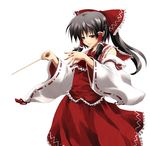  baton_(instrument) black_hair bow brown_eyes conductor detached_sleeves hair_bow hakurei_reimu long_hair matsuno_canel red_eyes solo touhou 