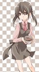  akuta_(dassen) apron checkered checkered_background chocolate disco_chocolat_(vocaloid) food kaai_yuki solo twintails vocaloid 