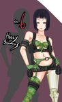  1girl armband bare_shoulders belt bikini black_eyes black_hair breasts eito explosive female gloves grasshopper_manufacture grenade holly_summers midriff navel no_more_heroes short_hair small_breasts solo swimsuit thigh-highs thighhighs 