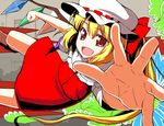  :d bad_id bad_pixiv_id blonde_hair body_mahattaya_ginga flandre_scarlet foreshortening hands hat open_mouth outstretched_arm outstretched_hand red_eyes short_hair smile solo star star-shaped_pupils symbol-shaped_pupils touhou wings 