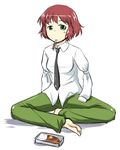  amputee aoinu barefoot double_amputee green_eyes katawa_shoujo mouth_hold necktie obentou red_hair solo tezuka_rin 