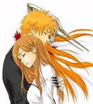  bleach brown_eyes couple inoue_orihime kurosaki_ichigo lowres orange orange_hair 