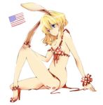  absurdres america_(hetalia) american_flag animal_ears axis_powers_hetalia bad_id bad_pixiv_id bikini blonde_hair blue_eyes bunny_ears genderswap genderswap_(mtf) high_heels highres kkokonet long_hair polka_dot polka_dot_swimsuit shoes side-tie_bikini solo strap_slip swimsuit untied 