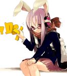  animal_ears backpack bad_id bad_pixiv_id bag bespectacled blazer bunny_ears glasses headphones jacket long_hair plaid plaid_scarf purple_hair red_eyes reisen_udongein_inaba sachisaya scarf skirt solo touhou 