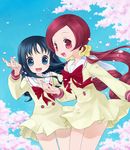  bad_id bad_pixiv_id blue_eyes blue_hair cherry_blossoms chitose_kiiro hanasaki_tsubomi heartcatch_precure! kurumi_erika multiple_girls myoudou_gakuen_middle_school_uniform precure red_eyes red_hair twintails 