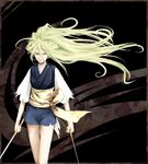  blonde_hair character_request japanese_clothes long_hair norennn samurai_deeper_kyo sword tokito_(samurai_deeper_kyo) weapon yellow_eyes 