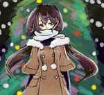  blush brown_hair cold heterochromia kaprice long_hair original scarf solo twintails 