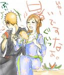  bleach brown_eyes couple inoue_orihime kurosaki_ichigo lowres orange orange_hair 