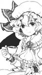  bat_wings cup greyscale hat meeko monochrome remilia_scarlet sketch smile solo teacup touhou wings 