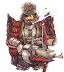  armor big_boss cigar epic eyepatch grin hirokazu male_focus metal_gear_(series) metal_gear_solid_peace_walker monster_hunter naked_snake parody rathalos_(armor) smile solo weapon 