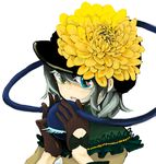  flower gloves grey_hair hat heterochromia kaprice komeiji_koishi short_hair solo touhou 