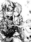  1girl baccano! bouquet evil flower greyscale gun ladd_russo long_hair lua_klein monochrome petals rose sad weapon 