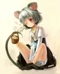  animal_ears basket grey_hair jewelry mouse mouse_ears mouse_tail nazrin pendant red_eyes short_hair solo tail touhou yamatakabou 