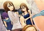  :o akiyama_mio back bare_shoulders black_hair breasts brown_eyes brown_hair casual_one-piece_swimsuit cleavage dutch_angle extra hair_ornament hairband hairclip hands_on_hips hirasawa_yui k-on! lasterk locker locker_room medium_breasts multiple_girls no_pants one-piece_swimsuit open_clothes open_shirt panties panties_under_pantyhose pantyhose purple_hair school_swimsuit shirt striped striped_panties sunahara_yoshimi swimsuit tachibana_himeko tainaka_ritsu topless towel underwear undressing 