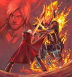  battle berial_(devil_may_cry) dante_(devil_may_cry) demon devil_may_cry duel epic fangs fire horns male_focus multiple_boys open_mouth rebellion_(sword) silver_hair sword tail wakky weapon 