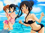  akiyama_mio alternate_hairstyle bad_id bad_pixiv_id bikini black_bikini black_hair blue_eyes blush breasts brown_eyes brown_hair casual_one-piece_swimsuit cleavage frilled_swimsuit frills hair_bun halterneck highres hirasawa_yui k-on! leaning_forward long_hair medium_breasts multiple_girls nakano_azusa navel nira_(reneshis) one-piece_swimsuit open_mouth pink_swimsuit running sea_spray short_hair small_breasts smile swimsuit tankini twintails untied wading wardrobe_malfunction water wet 