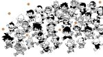  5girls 6+boys abel_(dq) absurdres ackman aged_down alien arm_sling bat_wings beelzebub_(sand_land) bowl_cut cashman character_request chibi chobit_(character) chobit_(toriyama_akira) chokin_senshi_kyasshuman chuji_wu cigarette commentary_request cowa! creator_connection crossover curly_hair dr._slump dragon_ball dragon_ball_(classic) dragon_ball_(object) dragon_quest dragon_quest_yuusha_abel_densetsu ebiten_(ebi10d) ginga_patrol_jaco go!_go!_ackman grin hat highres jaco_(ginga_patrol_jaco) japanese_clothes kajika_(kajika) kajika_(manga) multiple_boys multiple_crossover multiple_girls neko_majin_(series) neko_majin_z norimaki_arale paifu_(cowa!) pink_(pink) pink_(toriyama_akira) pointy_ears pola_&amp;_roid pola_(pola_&amp;_roid) ponytail roid_(pola_&amp;_roid) running sand_land smile son_goku spiked_hair spot_color tobal_no._1 topknot topless_male toriyama_akira_marusaku_gekijo vest wings 