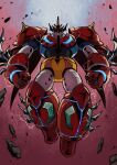  arm_blade armor aura blue_armor clenched_hands debris electricity from_below full_body getter_robo getter_robo_daikessen! hanahiyo_(hoimin) highres horns looking_at_viewer mecha mecha_focus multicolored_armor red_armor robot shin_getter_dragon shoulder_spikes single_horn spiked_pauldrons spikes super_robot weapon yellow_armor yellow_eyes 