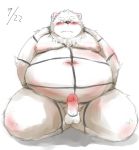  2011 anthro balls belly bound canid canine canis domestic_dog erection genitals humanoid_genitalia humanoid_penis ibuki_haruno kemono male mammal moobs navel nipples overweight overweight_anthro overweight_male penis rope simple_background solo white_background 