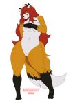  absurd_res anthro areola breasts canid canine colored_nails eyebrows female fluffy fluffy_ears fluffy_tail fox genitals hair hand_on_breast hi_res long_hair looking_at_viewer lumieart mammal maple_(mexifurfoof) nails navel paws pussy red_eyes red_hair solo thick_eyebrows 