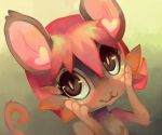  &lt;3 ambiguous_gender anthro blush brown_body brown_eyes brown_fur fur grimart hair mammal mouse murid murine pink_ears pink_hair rodent simple_background smile solo 