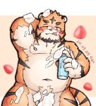  2020 anthro balls belly blush denext25 felid genitals hi_res kemono male mammal navel nipples overweight overweight_anthro overweight_male pantherine penis solo tiger tongue tongue_out 