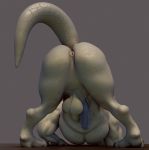  2020 3d_(artwork) anus ass_up balls blue_penis butt digital_media_(artwork) dragon faceless_male feral genitals grey_background male moreuselesssource nude penis raised_tail rear_view simple_background solo 