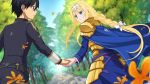  alice hold_hands kirito stroll sword_art_online 