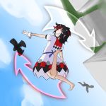  1:1 5_fingers 5_toes avian barefoot bird black_hair clothed clothing cloud female fingers hair hi_res horn horned_humanoid humanoid maximumpingas not_furry red_eyes red_hair seija_kijin sky smile solo_focus toes 