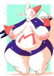  &lt;3 2020 anthro anthrofied big_breasts blush bodily_fluids breasts clothing cocolog condom curvy_figure female fur genitals hi_res huge_breasts ineffective_clothing looking_at_viewer mostly_nude nintendo nipples overweight overweight_anthro overweight_female pok&eacute;mon pok&eacute;mon_(species) pok&eacute;morph pussy red_sclera sagging_breasts sexual_barrier_device solo standing sweat sweatdrop thick_thighs video_games voluptuous white_body white_fur wide_hips wrapped_condom zangoose 