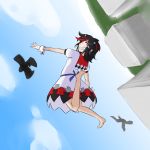  1:1 5_fingers 5_toes avian barefoot bird black_hair clothed clothing cloud female fingers hair hi_res horn horned_humanoid humanoid maximumpingas not_furry red_eyes red_hair seija_kijin sky smile solo_focus toes 
