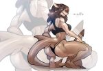  absurd_res anthro athletic athletic_anthro athletic_female baja_(nasusbot) big_butt breasts brown_hair butt clothed clothing crouching ear_piercing female fish hair hi_res marine non-mammal_breasts piercing qrichy shark solo tattoo thick_thighs 