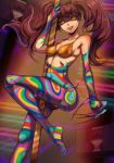  absurdres barefoot bikini breasts cleavage earrings evil_smile fingernails highres jewelry kujikawa_rise long_fingernails multicolored multicolored_skin navel persona persona_4 pole_dancing shadow_(persona) shadow_rise smile stomach stripper stripper_pole swimsuit toasty_scones toes transformation twintails yellow_bikini yellow_eyes 