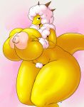  anthro areola big_breasts breasts dragon female gigardrawz hair hi_res holding_breast huge_breasts nipples nude pubes solo thick_thighs white_hair yellow_body 