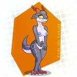  1:1 anthro blush breasts cel_shading circle claws dododragon56 female genitals horn humanoid kobold looking_at_viewer nipples nude pussy raised_tail reptile scalie simple_background solo symbol 