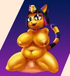  2020 animal_crossing ankha_(animal_crossing) anthro anthro_penetrated areola big_areola big_breasts breasts cowgirl_position digital_media_(artwork) domestic_cat duo faceless_human faceless_male fangs felid feline felis female female_focus female_on_top female_penetrated genitals hair headdress hi_res huge_breasts human human_on_anthro human_penetrating human_penetrating_anthro interspecies male male/female male_on_bottom male_penetrating male_penetrating_female mammal navel nintendo nipples nude on_bottom on_top panickingad penetration penis sex simple_background slightly_chubby thick_thighs vaginal vaginal_penetration video_games yellow_body 