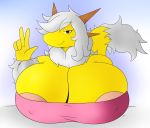  anthro areola areola_slip big_breasts breasts cleavage clothed clothing dragon female gigardrawz hair hi_res huge_breasts solo white_hair yellow_body 
